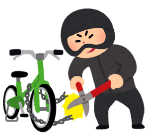 チェーンを切って自転車を盗む泥棒のイラスト