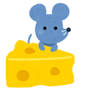 チーズをかじるネズミのイラスト