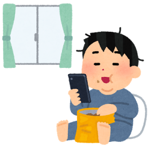 自粛太りをした男性のイラスト