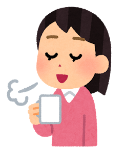 コーヒーを飲んで一休みする女性のイラスト