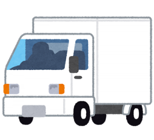 白い荷台のトラックのイラスト